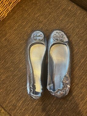 Tory Burch Blue Snake-Print Reva Ballet Flats